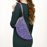 LC-ADBG1233H Hand-Tooled Leather Clutch - Semi-Circle Wristlet with Tassel