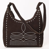 ADBG1617 Suede Crossbody Bag with White Southwestern Stitching & Whipstitch Trim