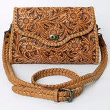 ADBG1057 Tooled Leather Western Wallet Crossbody Bag-Floral Braided Strap by American Darling