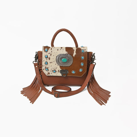 ADBG983 American Darling Cowhide Western Leather Messenger Bag with Fringes