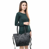 ADBG1473A Black Western Hand Tooled Leather Tote Bag for Women - Genuine Cowhide by American Darling