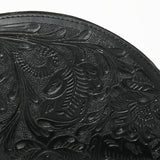 LC-ADBG1233E Black Hand-Tooled Leather Clutch - Semi-Circle Design with Wrist Strap