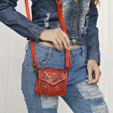 ADBG1444 Hand Tooled Leather Wallet Bag - Western Floral Mini Satchel
