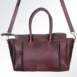 LC-ADBGI151A Tooled Leather & Spotted Cowhide Western Satchel – Burgundy Shoulder Bag