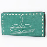 ADBG1687 Suede Leather Wallet with White Whipstitch Embroidery - Western Style