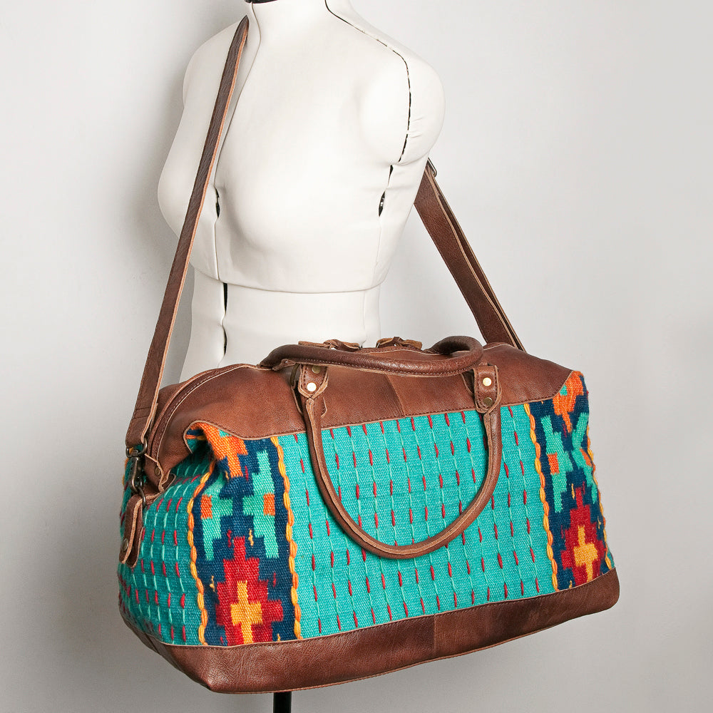 ADBG460 Southwestern Wool & Leather Duffel Bag Handwoven Saddle Blanket Travel Tote
