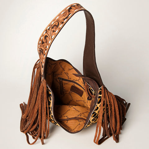 ADBGI112 Sage Western Hobo Bag - Genuine Leather with Tan Hair-On Hide & Tooled Strap