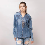 LC-ADSH022 Genuine leather Women Denim shirt jacket dress