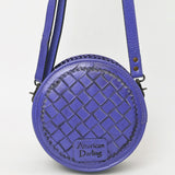 ADBG1461 Round Natural Hand-Tooled Leather Canteen Bag - Floral Whipstitch Western Style