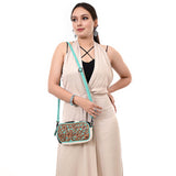 ADBG1528 Turquoise Tooled Leather Crossbody Bag - Floral Cowhide Western Purse