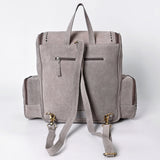 ADBGA795 Suede Western Backpack - White Embroidered Stitch Design with Multi-Pockets