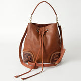 LC-ADBGI162 Western Leather Tote Bag - Tooled Corners with Drawstring Closure