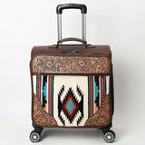 ADBG1570 Southwestern Aztec Woven & Tooled Leather Rolling Luggage - Western Carry-On