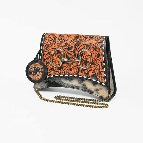 ADBGA1207 American Darling Western Hair On Hide Hand Tooled Leather Crossbody Purse