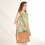 ADBG1235 Hand-Tooled Leather Crossbody Bag - Western Floral Design with Fringe