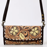 ADBGA553 American Darling Hand-Tooled Leather Wallet Western Floral Design with Strap