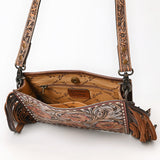 ADBG323 Hand-Tooled Leather Crossbody Bag with Floral Daisies & Fringe Strap | American Darling