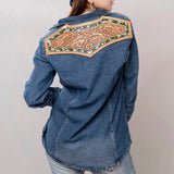 LC-ADSH015 Genuine leather Women Denim shirt jacket dress