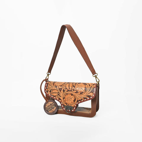 ADBG1507 American Darling Hand-Tooled Western Leather Clear Bag Genuine Tooled Floral Crossbody