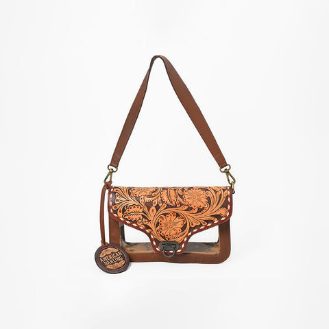 ADBG1507 American Darling Hand-Tooled Western Leather Clear Bag Genuine Tooled Floral Crossbody