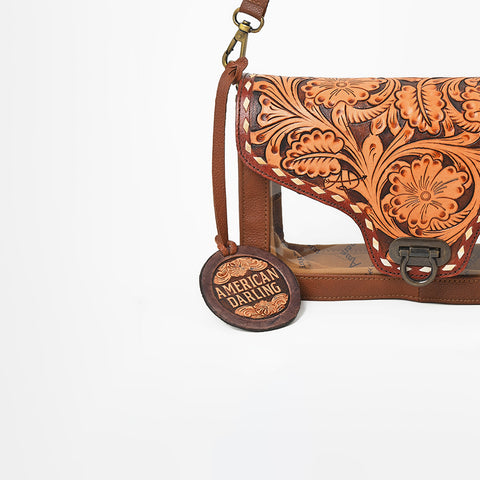 ADBG1507 American Darling Hand-Tooled Western Leather Clear Bag Genuine Tooled Floral Crossbody