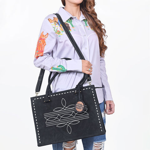ADBG1553 American Darling Western Genuine Suede Leather Tote Bag with Buck Stitching Handcrafted Everyday Tote
