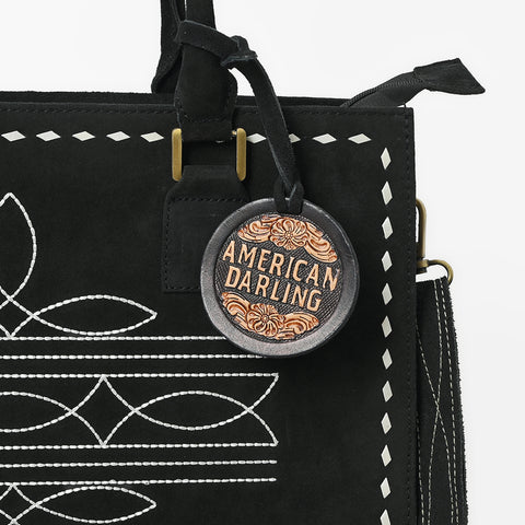 ADBG1553 American Darling Western Genuine Suede Leather Tote Bag with Buck Stitching Handcrafted Everyday Tote