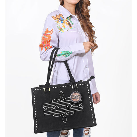 ADBG1553 American Darling Western Genuine Suede Leather Tote Bag with Buck Stitching Handcrafted Everyday Tote
