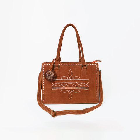 ADBG1553 American Darling Western Genuine Suede Leather Tote Bag with Buck Stitching Handcrafted Everyday Tote