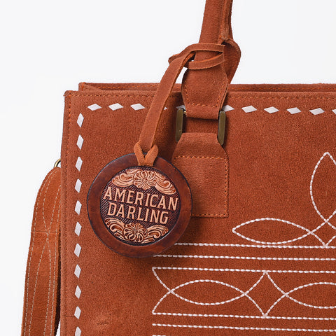 ADBG1553 American Darling Western Genuine Suede Leather Tote Bag with Buck Stitching Handcrafted Everyday Tote