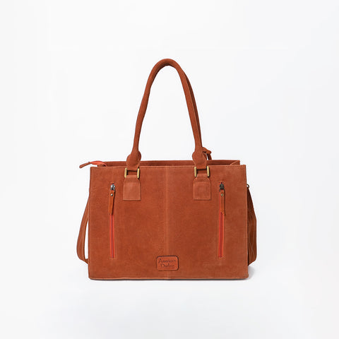 ADBG1553 American Darling Western Genuine Suede Leather Tote Bag with Buck Stitching Handcrafted Everyday Tote