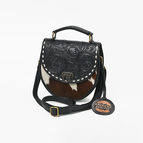ADBG1861 American Darling Hand Tooled Hair On Genuine Leather Saddle Messenger Bag