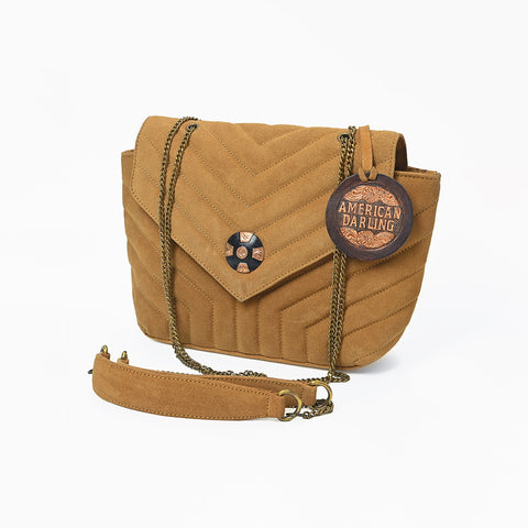 ADBG1870 American Darling Chevron Quilted Leather Envelope Crossbody Bag Chain Strap