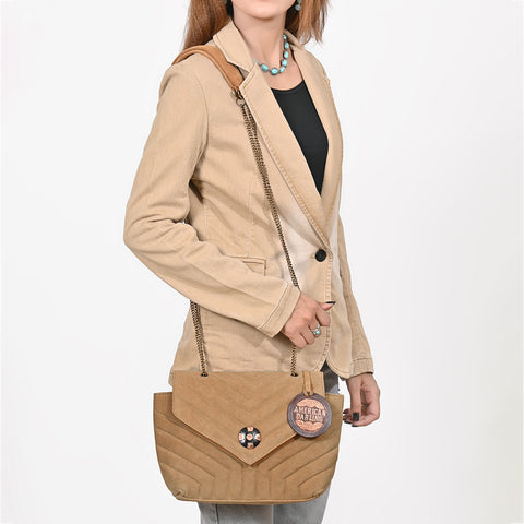 ADBG1870 American Darling Chevron Quilted Leather Envelope Crossbody Bag Chain Strap