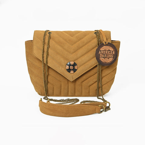 ADBG1870 American Darling Chevron Quilted Leather Envelope Crossbody Bag Chain Strap