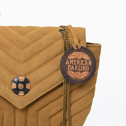 ADBG1870 American Darling Chevron Quilted Leather Envelope Crossbody Bag Chain Strap