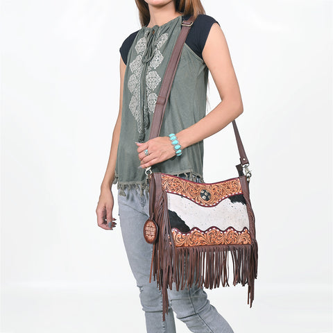 ADBG1913 Crossbody Hand Tooled Hair on Genuine Leather Women Bag