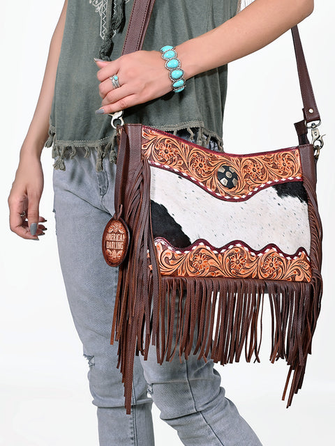 ADBG1913 Crossbody Hand Tooled Hair on Genuine Leather Women Bag