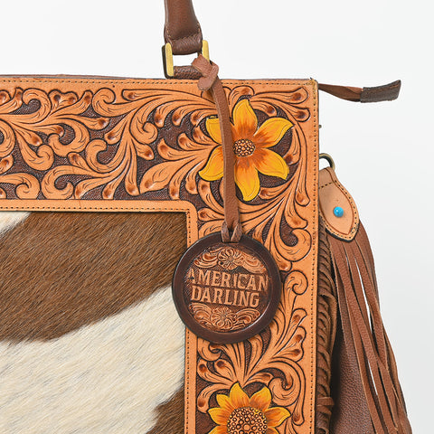 ADBGA1016 Tote Hair On Hand Tooled Genuine Leather Women Bag