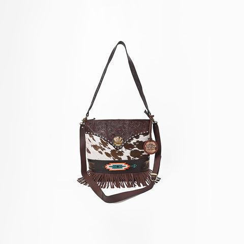 ADBGA1038 Crossbody Hair on Hand Tooled Genuine Leather Women Bag