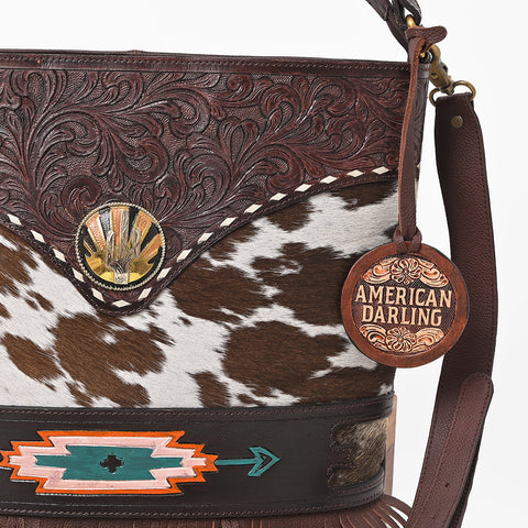 ADBGA1038 Crossbody Hair on Hand Tooled Genuine Leather Women Bag