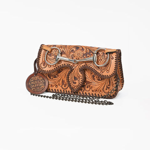 ADBGA1208 American Darling Hand Tooled Genuine Leather Snaffle Bit Crossbody Bag
