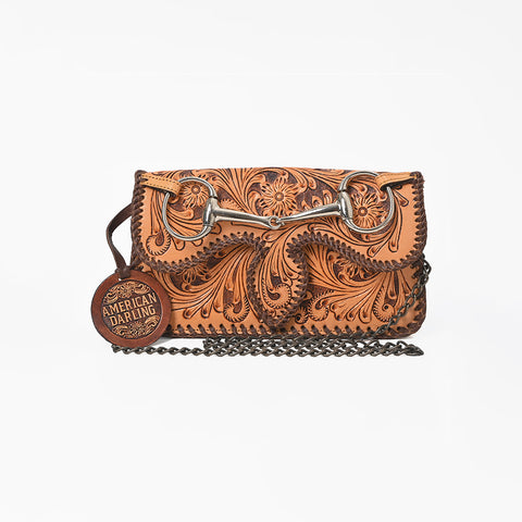 ADBGA1208 American Darling Hand Tooled Genuine Leather Snaffle Bit Crossbody Bag