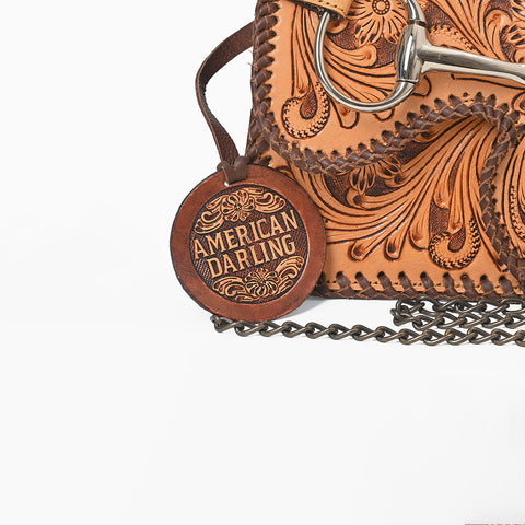 ADBGA1208 American Darling Hand Tooled Genuine Leather Snaffle Bit Crossbody Bag