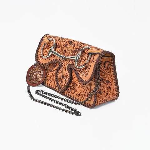 ADBGA1208 American Darling Hand Tooled Genuine Leather Snaffle Bit Crossbody Bag