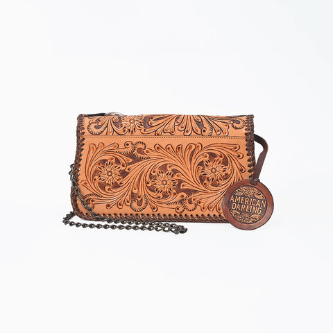 ADBGA1208 American Darling Hand Tooled Genuine Leather Snaffle Bit Crossbody Bag