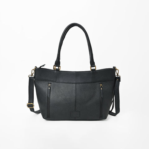 ADBGA1234 American Darling Hand-Tooled Leather & Hair-on Hide Snaffle Bit Tote Bag with Fringe