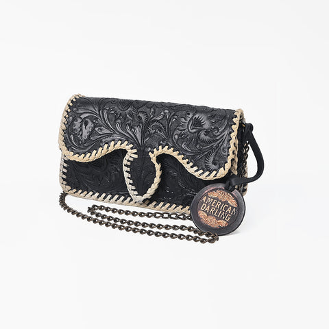ADBGA1243 American Darling Hand Tooled Genuine Leather Whipstitch Crossbody Purse