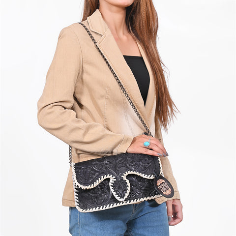 ADBGA1243 American Darling Hand Tooled Genuine Leather Whipstitch Crossbody Purse