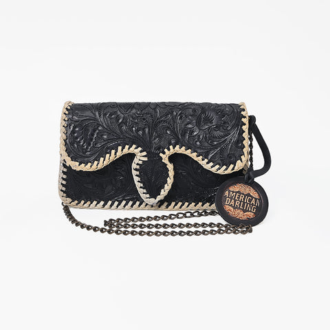ADBGA1243 American Darling Hand Tooled Genuine Leather Whipstitch Crossbody Purse